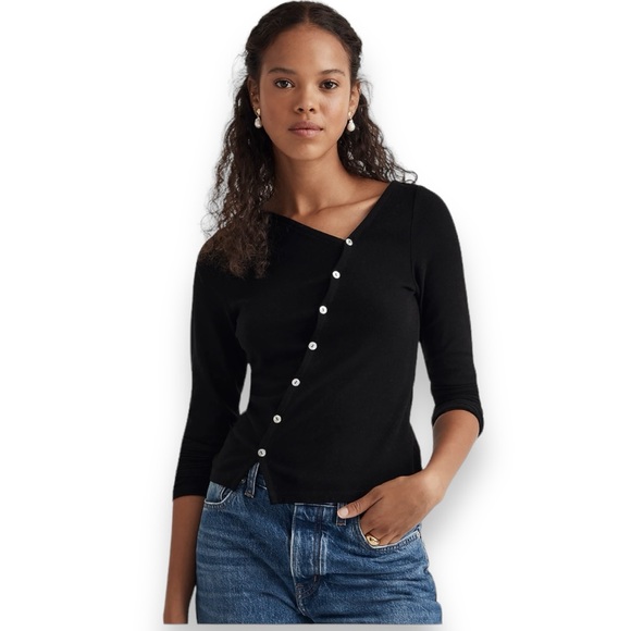 Madewell Sweaters - NWT Madewell Asymmetrical Button-Front Cardigan in black size XS NEW
